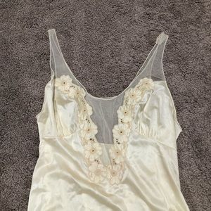 Vanity Fair Cream Chemise with Floral Lace